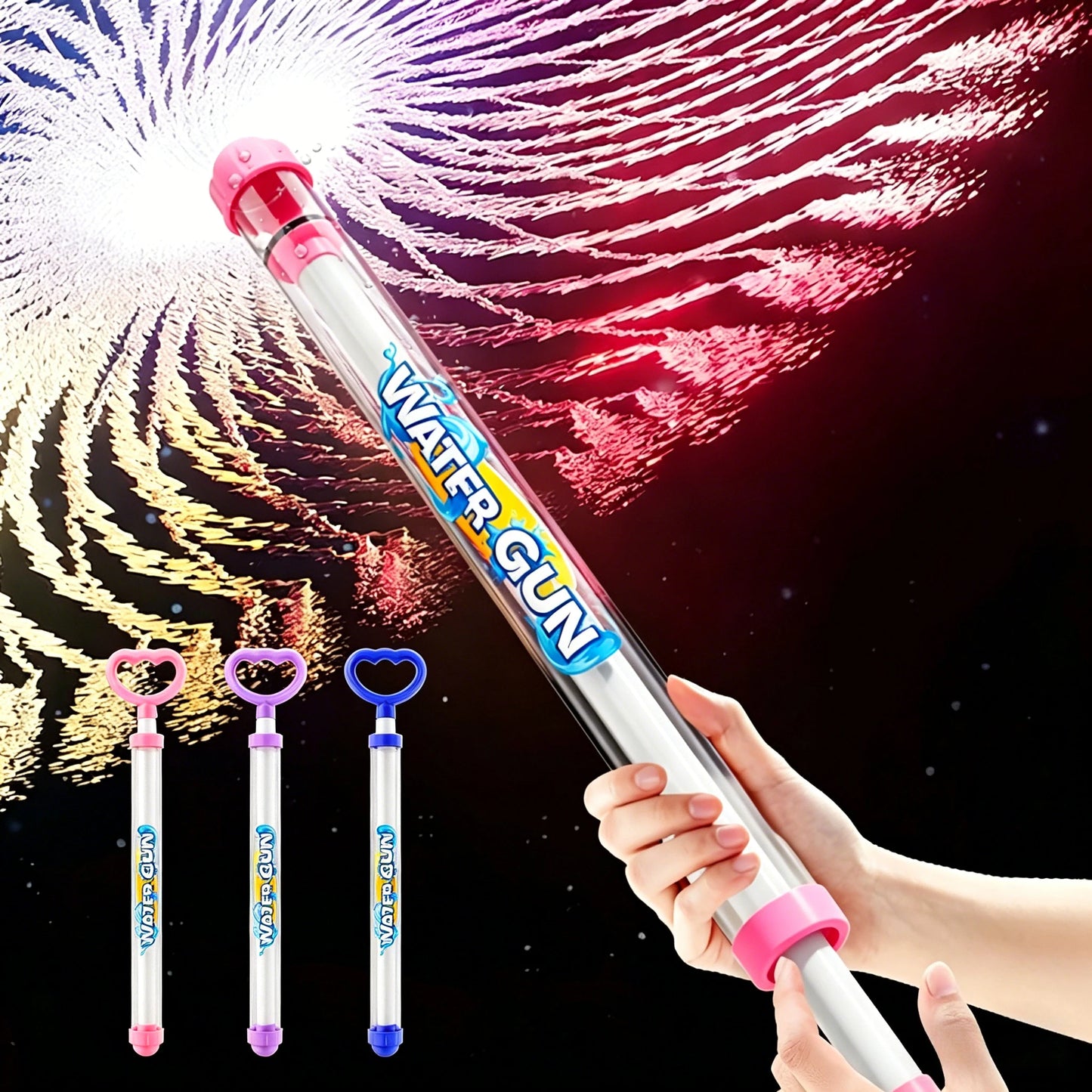Summer Fireworks Water Gun Toy, Pull-Action Pump Water Blaster, Transparent Tube Shooter for Outdoor Beach Pool Water Games