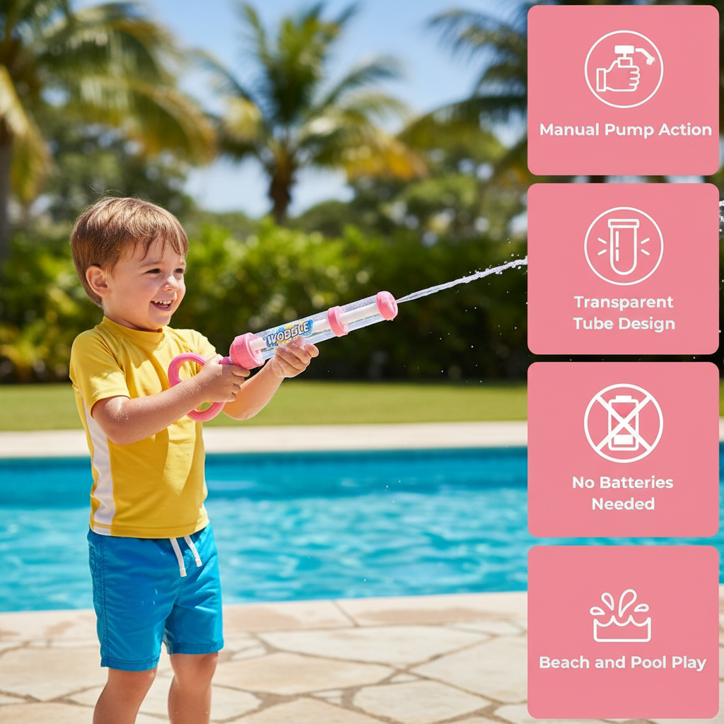Summer Fireworks Water Gun Toy, Pull-Action Pump Water Blaster, Transparent Tube Shooter for Outdoor Beach Pool Water Games
