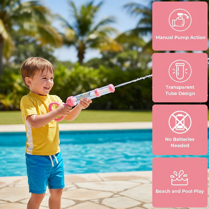 Summer Fireworks Water Gun Toy, Pull-Action Pump Water Blaster, Transparent Tube Shooter for Outdoor Beach Pool Water Games