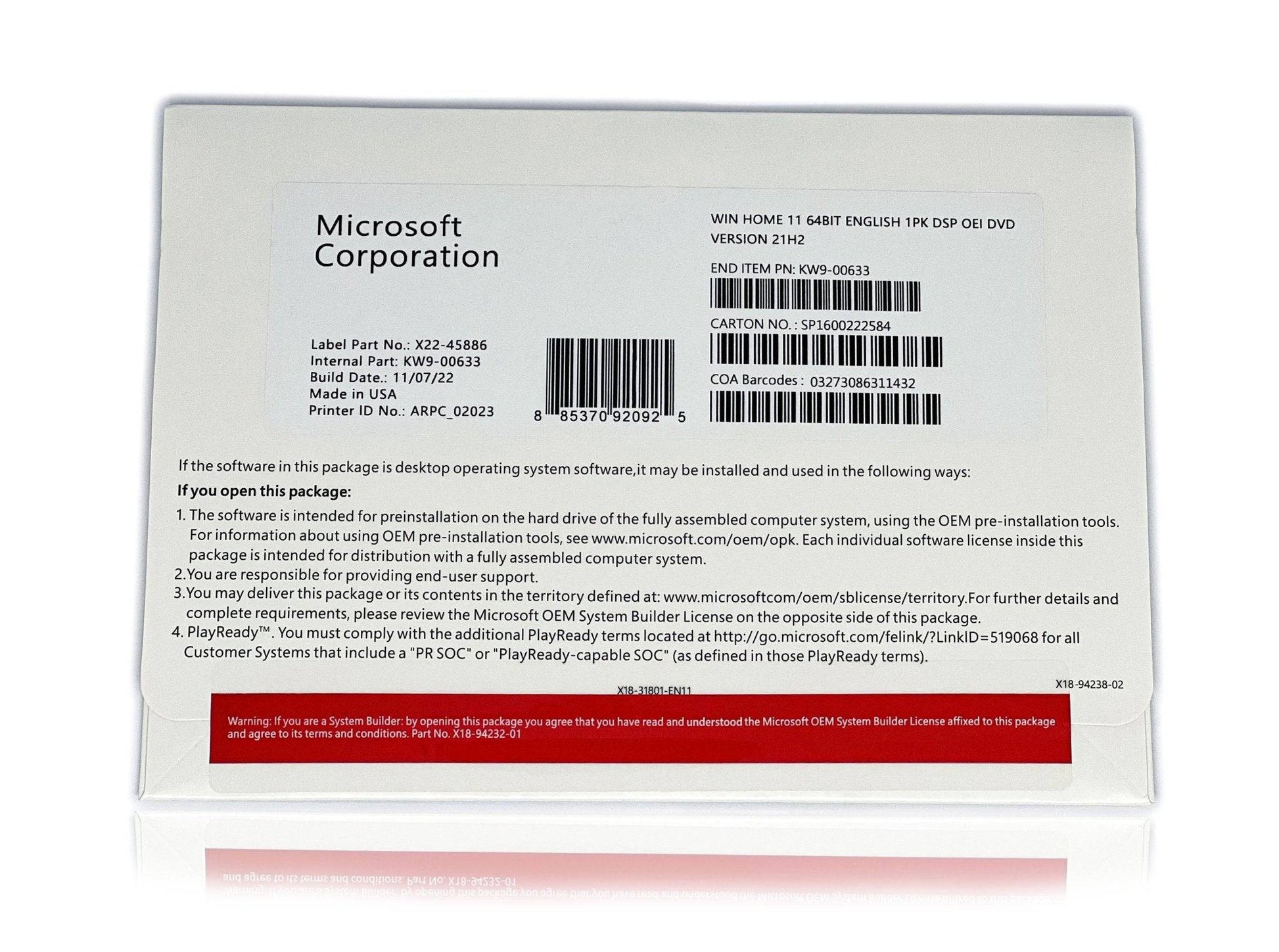 Windows 11 Home 64-bit OEM DVD with License Key for 1 PC | Full Version | Sealed Package (MPN: KW9-00632) Australian Stock - INFINITE-ITECH