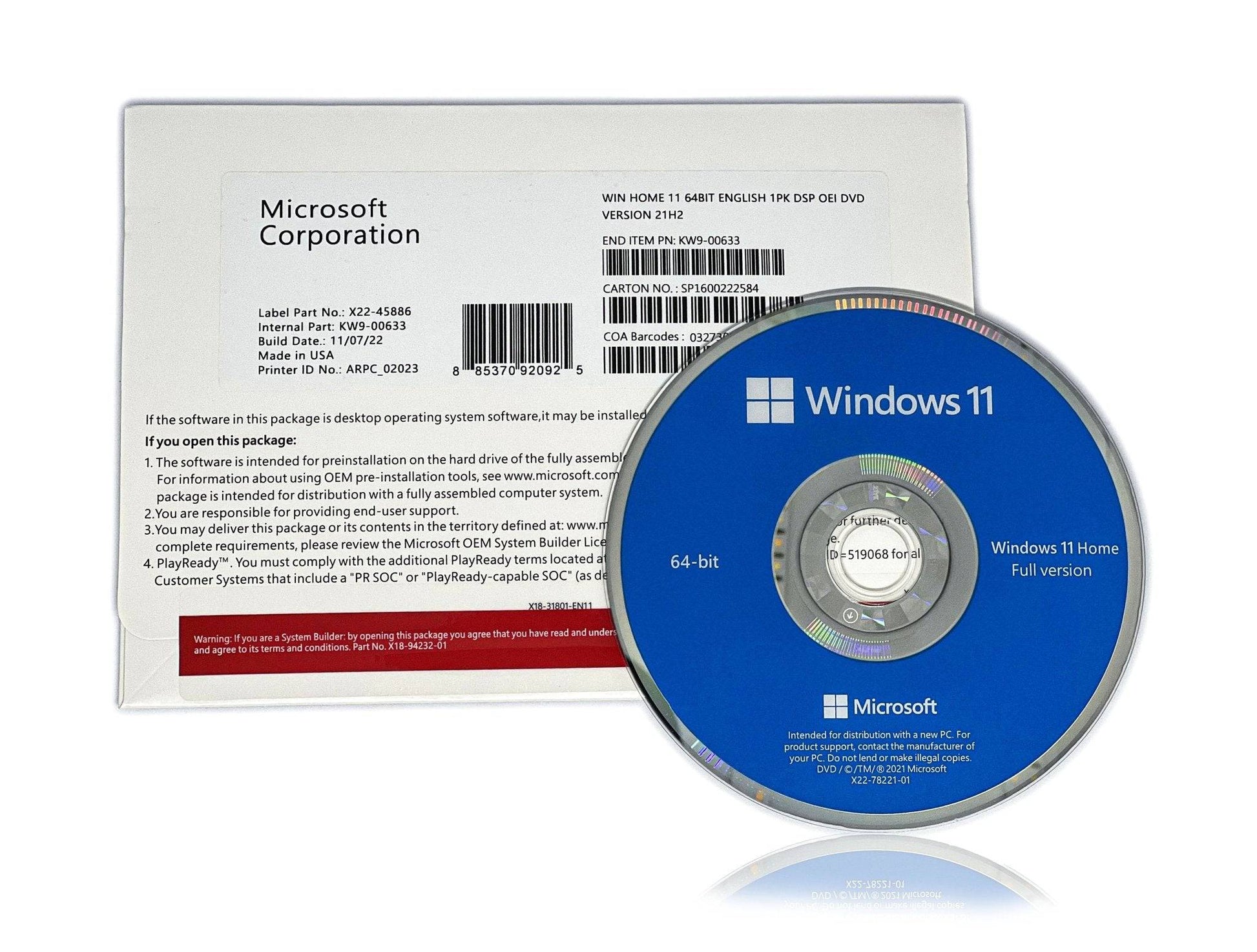 Windows 11 Home 64-bit OEM DVD with License Key for 1 PC | Full Version | Sealed Package (MPN: KW9-00632) Australian Stock - INFINITE-ITECH